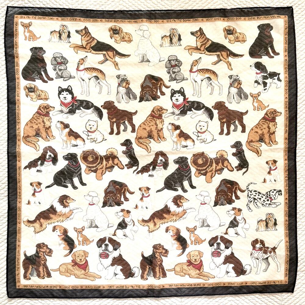 Dog Print Scarf Square Puppy Breed Novelty Wrap Pet Lover Gift Accessory